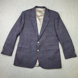 Hunting Horn J Riggings Wool Blazer Mens 44L Tweed Gray Colorful Plaid USA Made